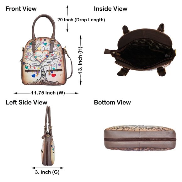 Leather Hand-Painted Women Tote Bag, Satchel Handbag, Top Handle Crossbody Purse - Picture 3 of 7
